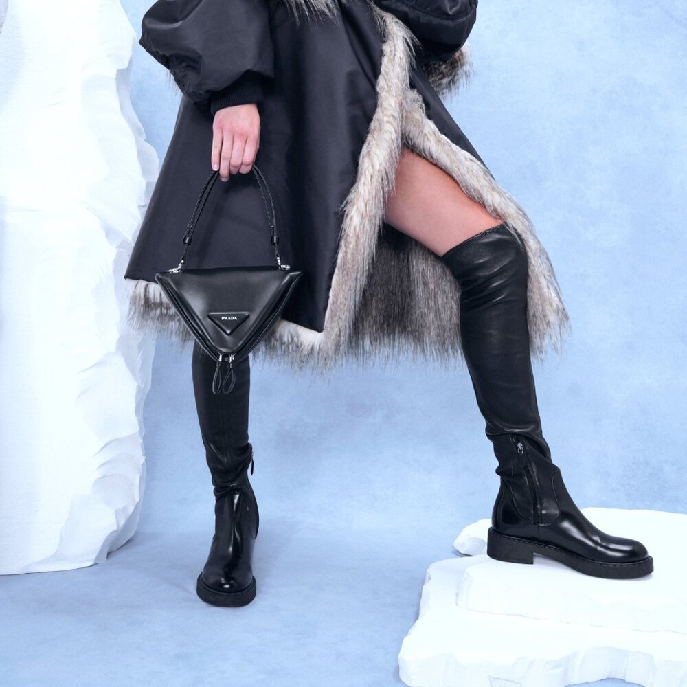 NWOT PRADA STRETCH LEATHER KNEE HIGH BOOTS